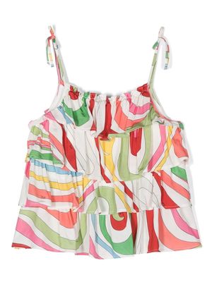 PUCCI Junior graphic-print tiered blouse - White