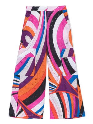 PUCCI Junior Iride-print broderie-anglaise trousers - White