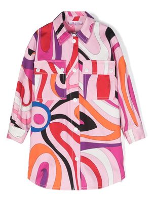 PUCCI Junior iride-print button-up shirtdress - Pink