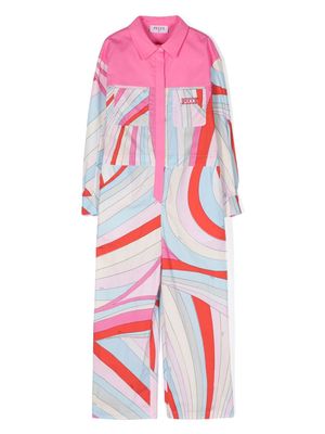 PUCCI Junior Iride-print cotton jumpsuit - Pink
