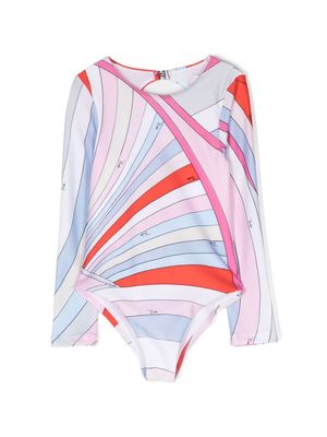 PUCCI Junior Iride-print open-back swimsuit - Pink