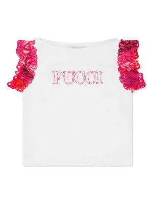 PUCCI Junior logo-embroidered organic cotton T-shirt - White