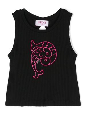 PUCCI Junior logo-embroidered ribbed tank top - Black