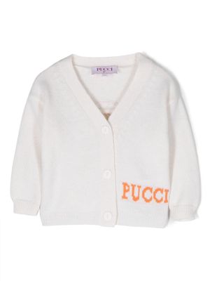 PUCCI Junior logo-intarsia V-neck cardigan - White