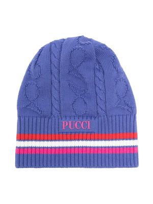 PUCCI Junior logo-patch knit beanie - Purple