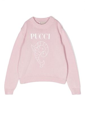 PUCCI Junior logo-print crew-neck jumper - Pink