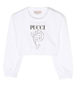 PUCCI Junior logo-print cropped sweatshirt - White