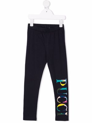 PUCCI Junior logo print leggings - Blue