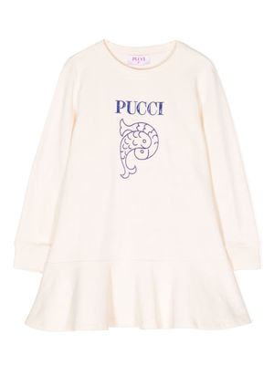 PUCCI Junior logo-print peplum cotton dress - Neutrals