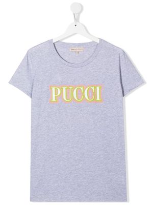 PUCCI Junior logo-print round neck T-shirt - Grey