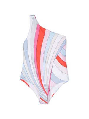 PUCCI Junior logo-printed striped swimsuit - White