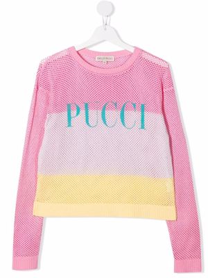 PUCCI Junior long-sleeved striped mesh top - Pink