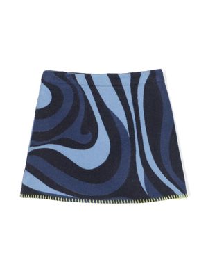 PUCCI Junior Marmo-pattern whipstitch mini skirt - Blue