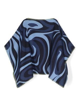 PUCCI Junior Marmo-print fine-knit cape - Blue