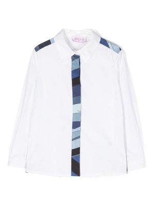 PUCCI Junior Marmo-print trim cotton shirt - White
