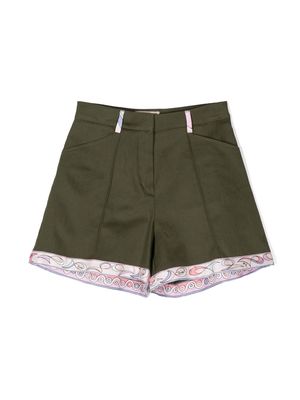 PUCCI Junior printed-hem tailored shorts - 716C green
