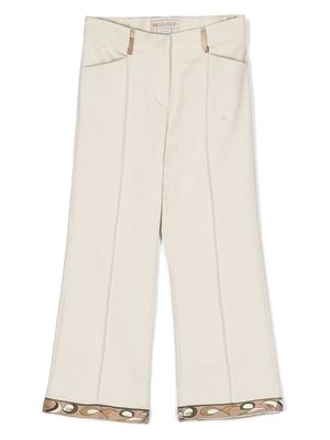 PUCCI Junior printed-trim wide-leg trousers - Neutrals