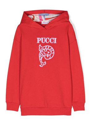 PUCCI Junior raised-logo cotton hoodie - Red