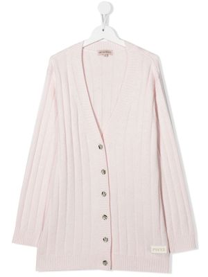 PUCCI Junior ribbed-knit wool-blend cardigan - Pink