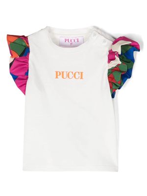 PUCCI Junior ruffle-detailed cotton T-shirt - White