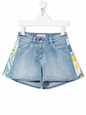PUCCI Junior stripe-detail denim shorts - Blue