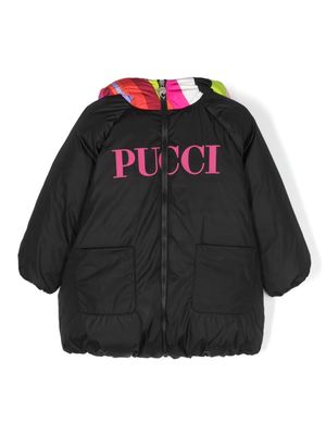 PUCCI Junior striped-hoodie logo-print down jacket - Black