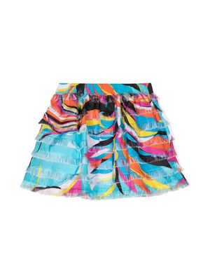 PUCCI Junior Swirl-print tiered skirt - Blue