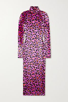 PUCCI - Leopard-print Velour Turtleneck Midi Dress - Purple