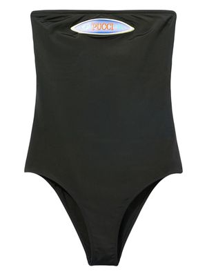 PUCCI logo-patch strapless swimsuit - Black