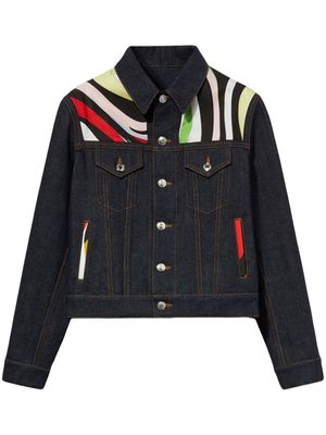 PUCCI Marmo-print contrast-panel denim jacket - Blue