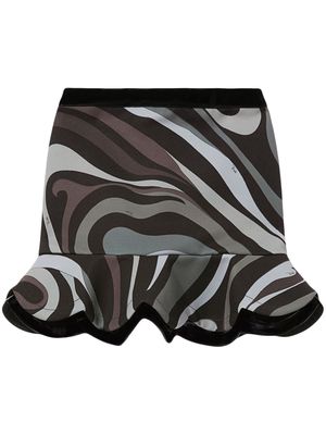 PUCCI Marmo-print crepe peplum mini skirt - Black