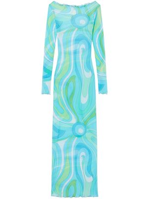 PUCCI Marmo-print semi-sheer maxi dress - Blue