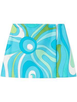 PUCCI Marmo-print silk wrap miniskirt - Blue