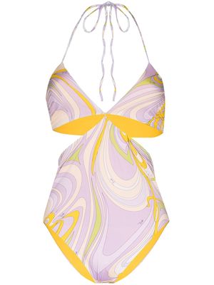 PUCCI Onde print cut-out swimsuit - Purple