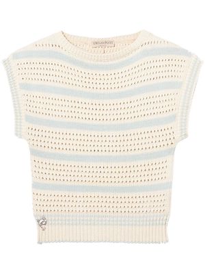 PUCCI striped pointelle-knit top - Neutrals