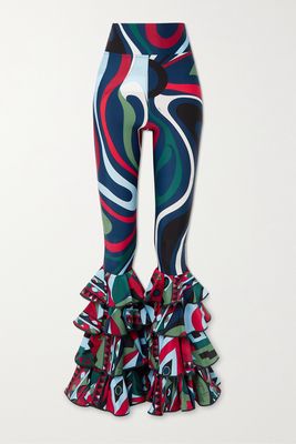 PUCCI - Tiered Printed Stretch-jersey Flared Pants - Blue