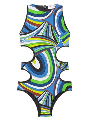 PUCCI wave-print cut-out detailing swimsuit - Blue