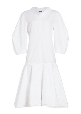Puff Sleeve Cotton Midi Dress