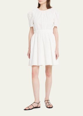 Puff-Sleeve Embroidered Eyelet Dress