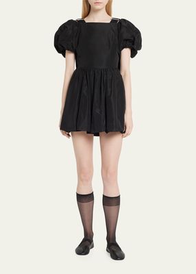 Puff-Sleeve Mini Dress with Slider Straps