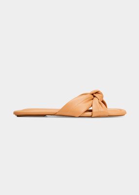 Puffy Knot Leather Flat Sandals
