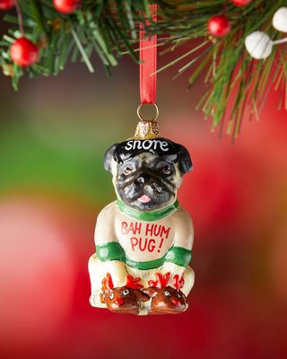 Pug in Christmas Pajamas & Slippers Ornament