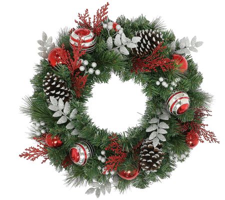 Puleo 24" Decorated Artificial Wreath with Red reen & Silver