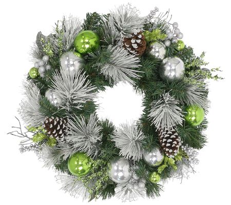 Puleo 24" Decorated Wreath with Green & Silver rnaments