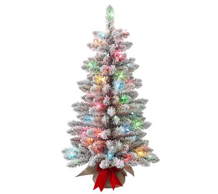 Puleo 3' Pre-Lit Flocked Artificial Fraser Fir Tree