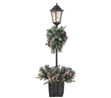 Puleo 4' Pre-Lit Artificial Pine Lamp Post 50 L ED Lights