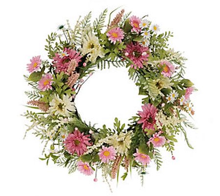 Puleo International 24" Chrysanthemum/Daisy Spr ing Wreath