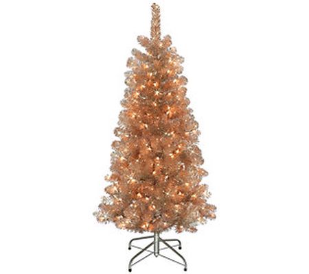 Puleo International 4.5' Pre-Lit Rose Gold Chri stmas Tree