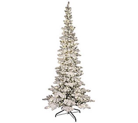 Puleo International 7.5' Pre-Lit Flocked Slim W ashington Fir