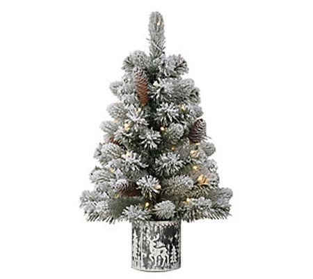 Puleo Pre-Lit 2' Flocked Table Top Artificial C hristmas Tree